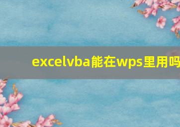 excelvba能在wps里用吗