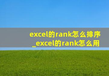 excel的rank怎么排序_excel的rank怎么用