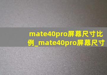 mate40pro屏幕尺寸比例_mate40pro屏幕尺寸