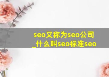 seo又称为seo公司_什么叫seo标准seo