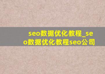 seo数据优化教程_seo数据优化教程seo公司