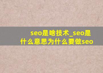 seo是啥技术_seo是什么意思为什么要做seo