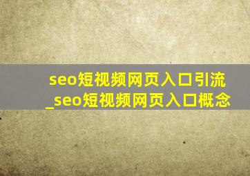 seo短视频网页入口引流_seo短视频网页入口概念