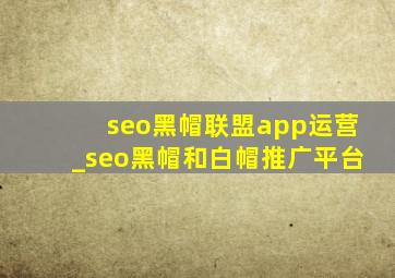seo黑帽联盟app运营_seo黑帽和白帽推广平台