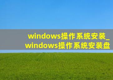 windows操作系统安装_windows操作系统安装盘