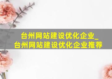 台州网站建设优化企业_台州网站建设优化企业推荐