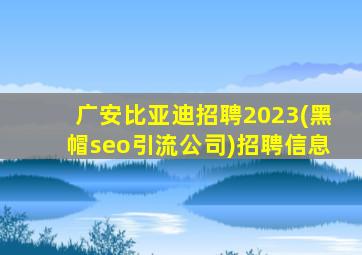 广安比亚迪招聘2023(黑帽seo引流公司)招聘信息