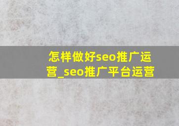 怎样做好seo推广运营_seo推广平台运营