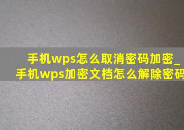 手机wps怎么取消密码加密_手机wps加密文档怎么解除密码