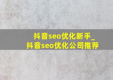 抖音seo优化新手_抖音seo优化公司推荐