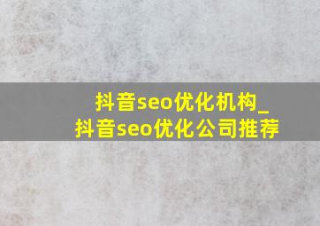 抖音seo优化机构_抖音seo优化公司推荐