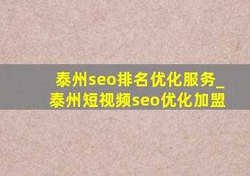 泰州seo排名优化服务_泰州短视频seo优化加盟